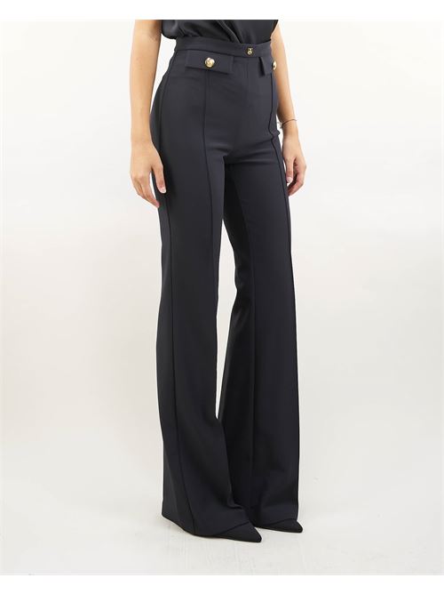 Palazzo trousers in stretch crepe with logo rivet Elisabetta Franchi ELISABETTA FRANCHI | Pants | PA02546E2110